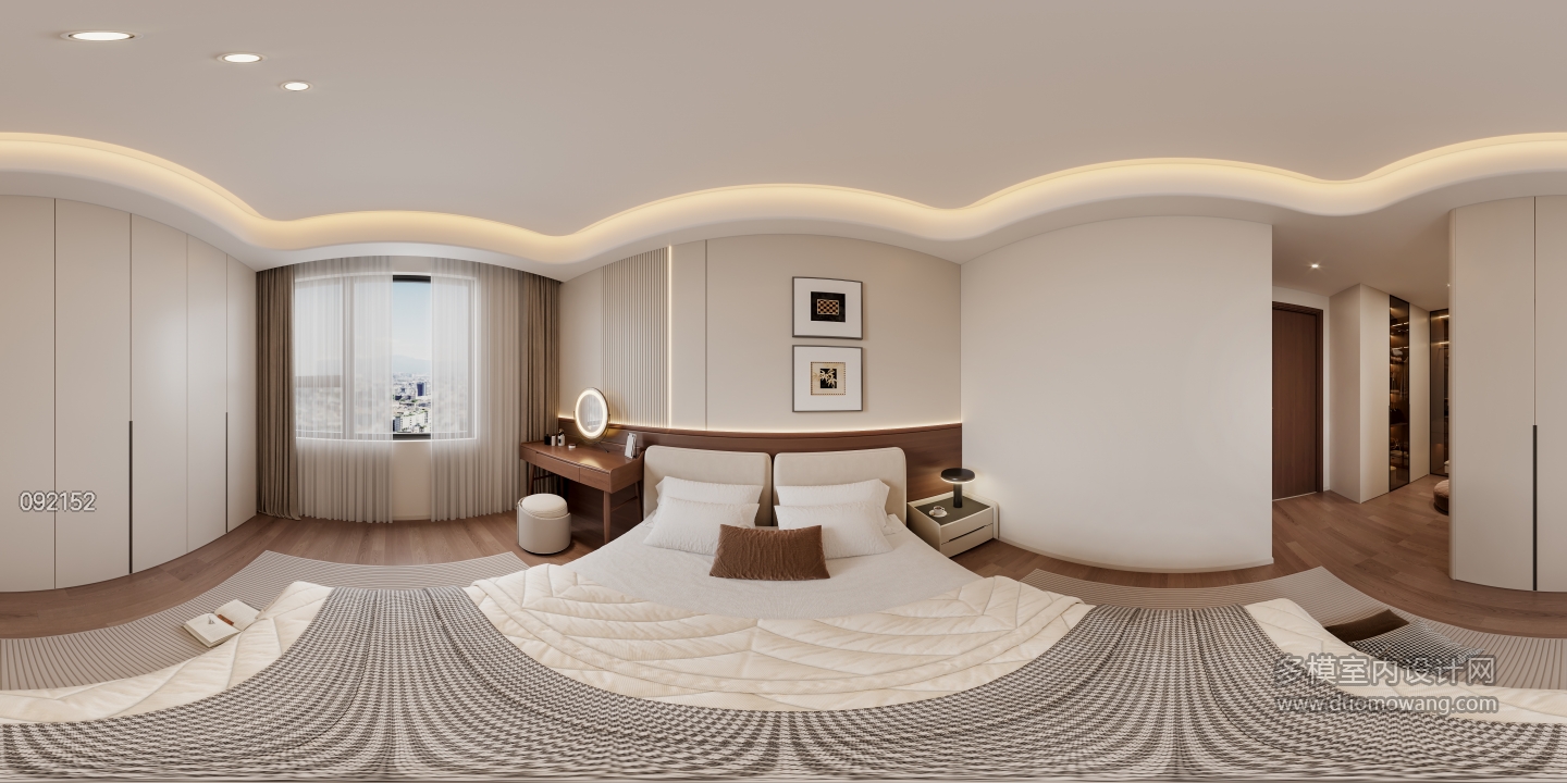 现代中古卧室全景