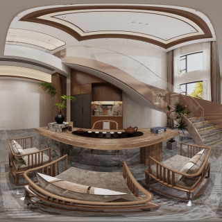 新中式客厅全景1