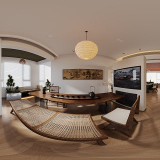 现代办公室洽谈区全景