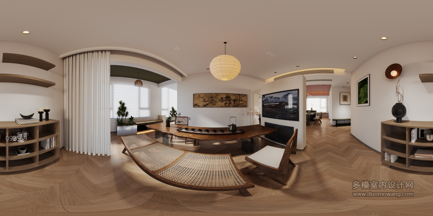 现代办公室洽谈区全景