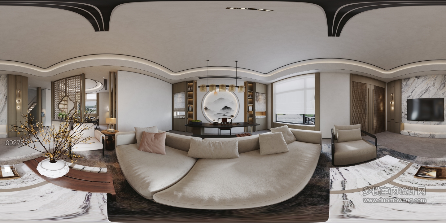 新中式1楼_客厅全景