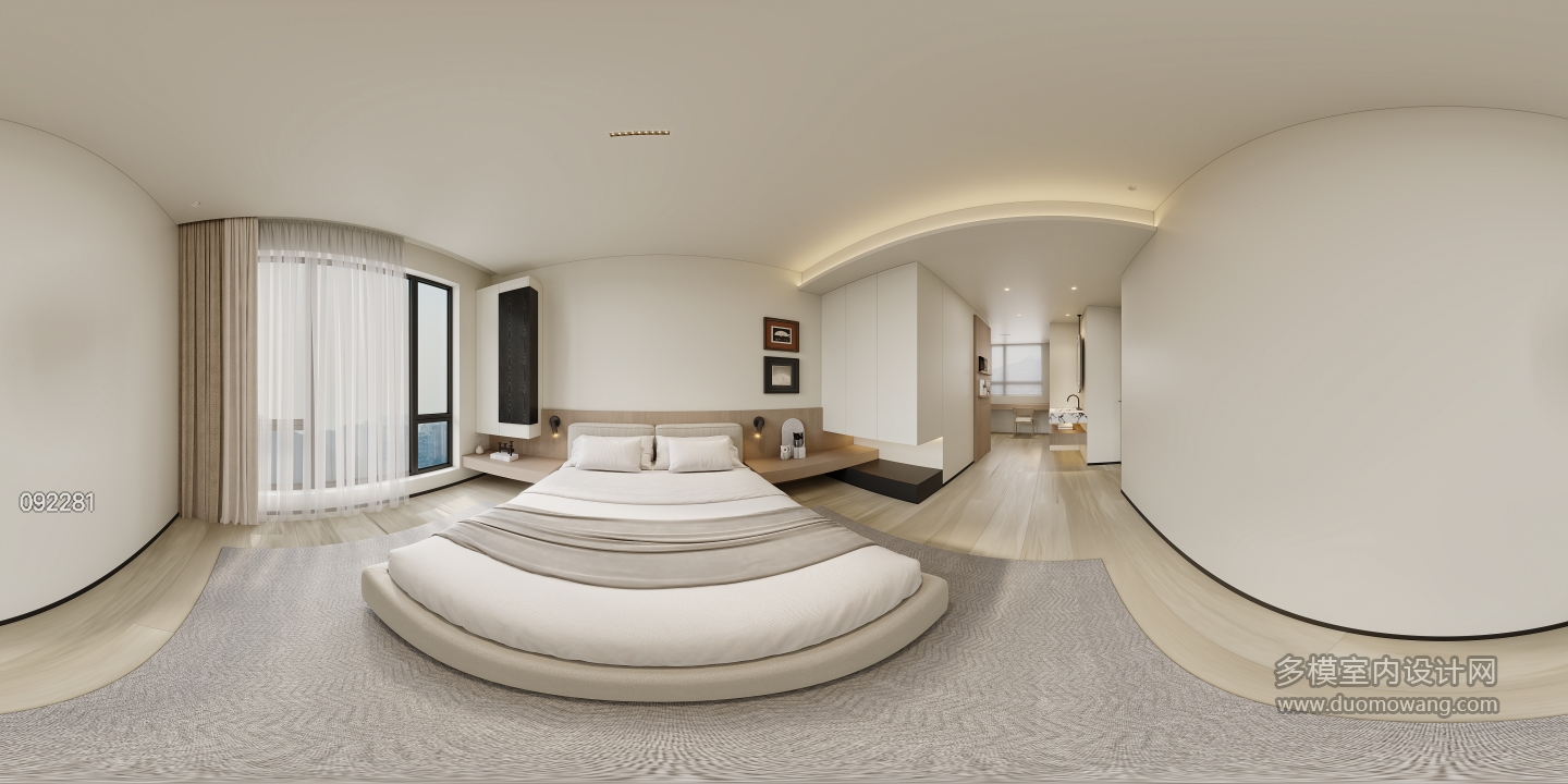 现代奶油主卧全景