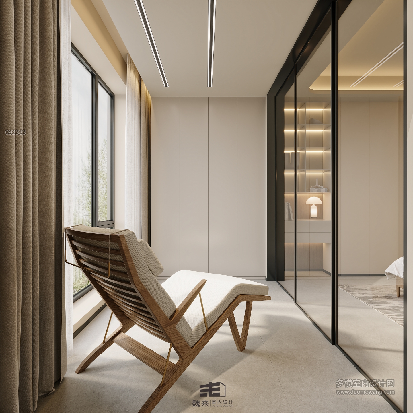 二层宋代中式卧室阳台特写