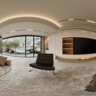 一层宋代中式客厅全景