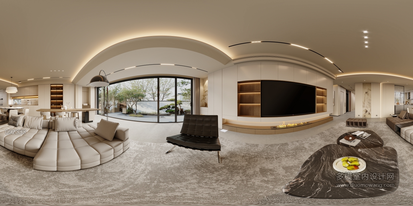 一层宋代中式客厅全景