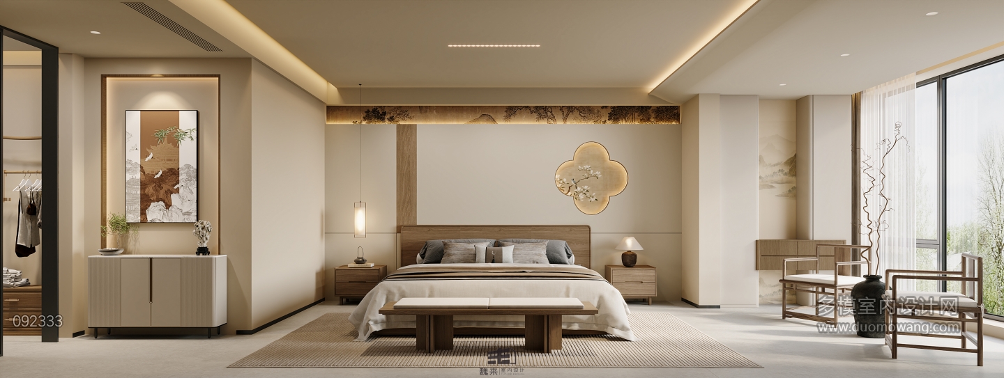 二层宋代中式主卧特写