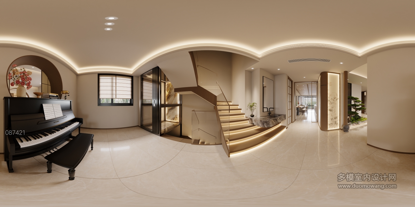 宋式二楼楼梯间全景