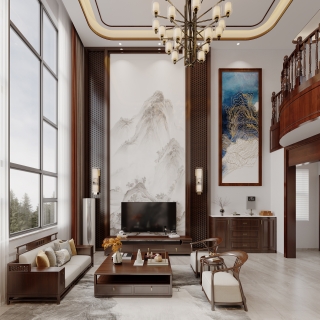 新中式一层客厅电视背景墙