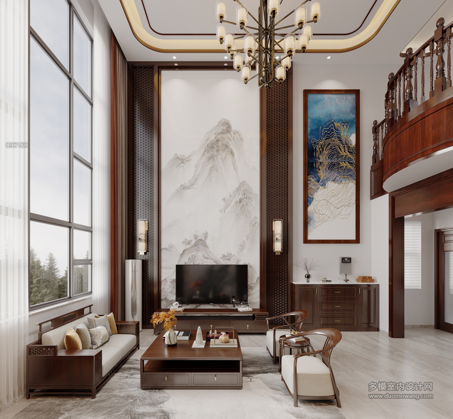 新中式一层客厅电视背景墙