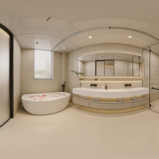 二层宋代中式主卧卫生间全景