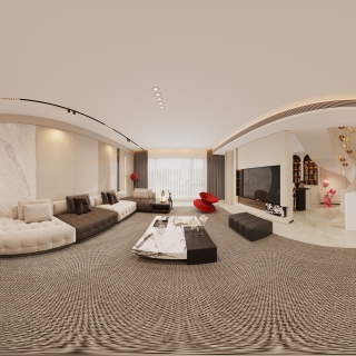 现代1楼客餐厅全景