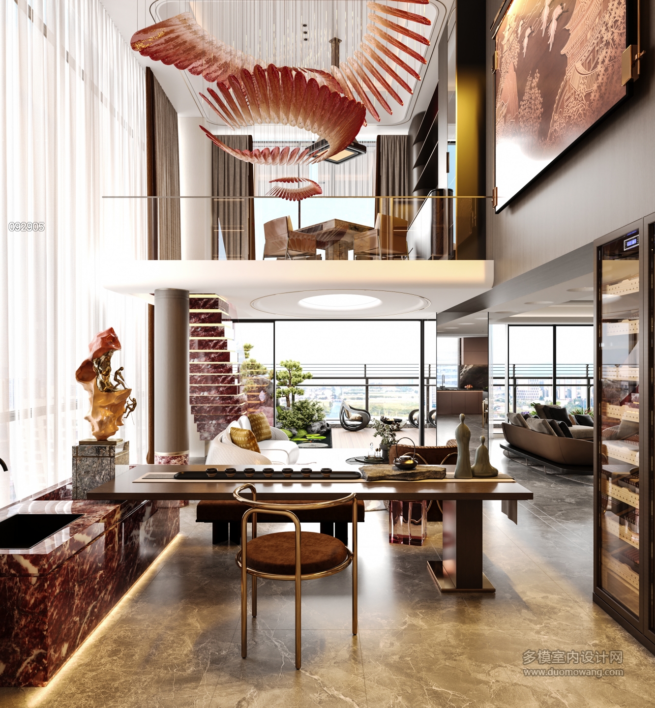 现代挑空茶室特写 (1)