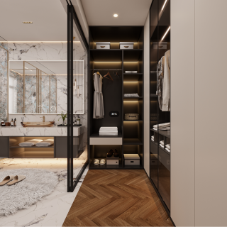 现代三层衣帽间特写