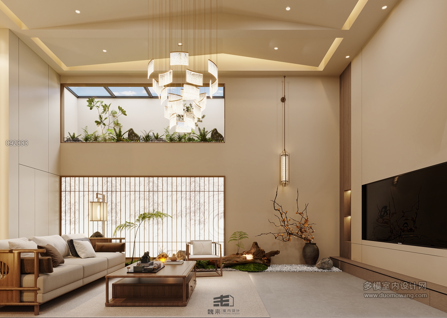 负二层宋代中式景观特写