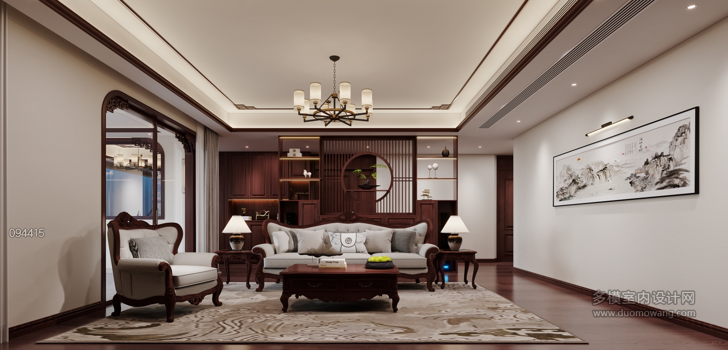 新中式沙发背景特写