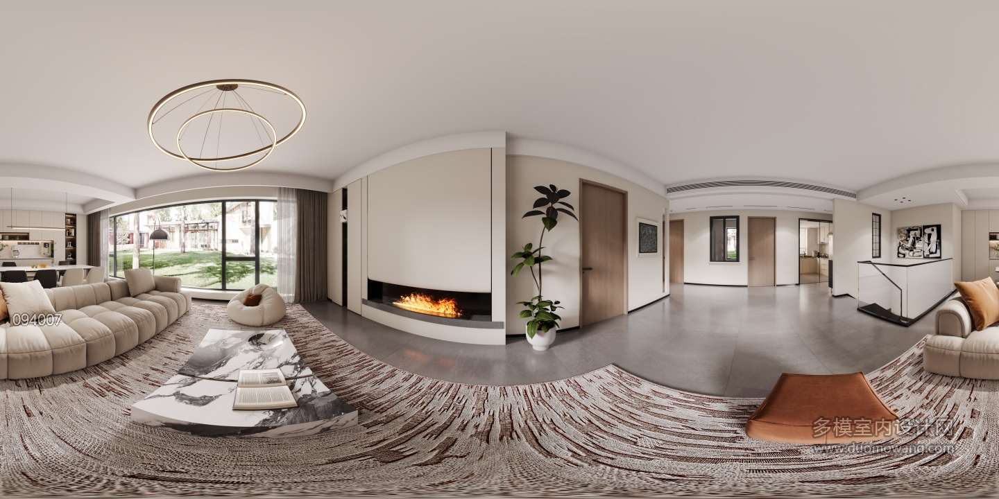 现代一层客餐厅全景