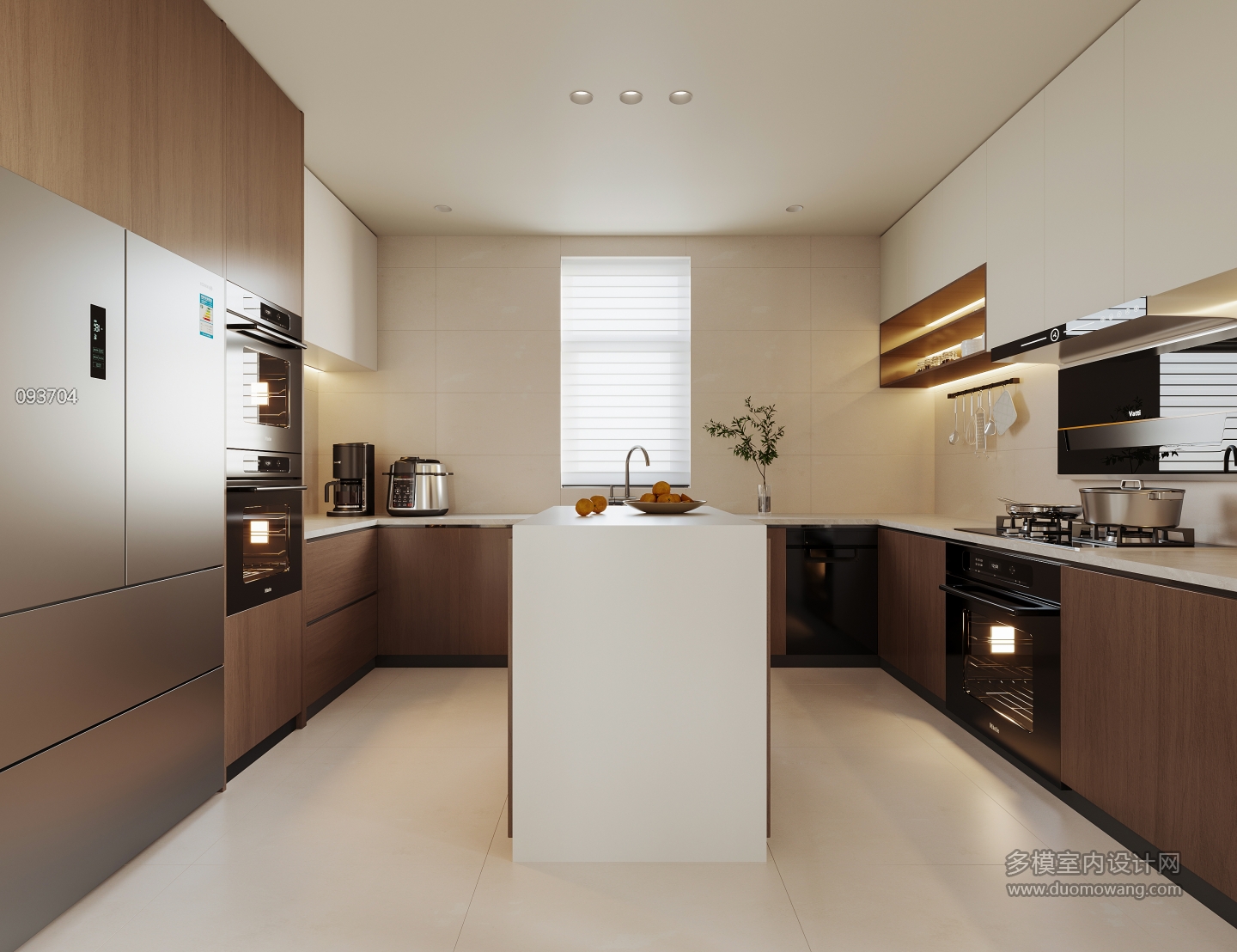 现代奶油一层厨房