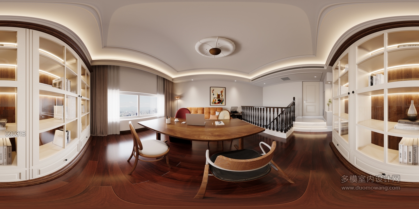 美式二楼书房全景