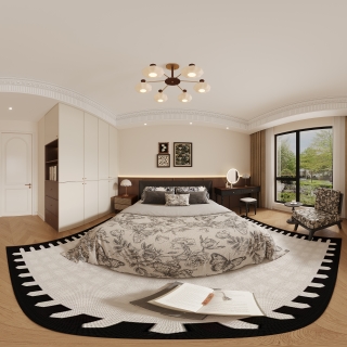 法式电视墙背后次卧全景