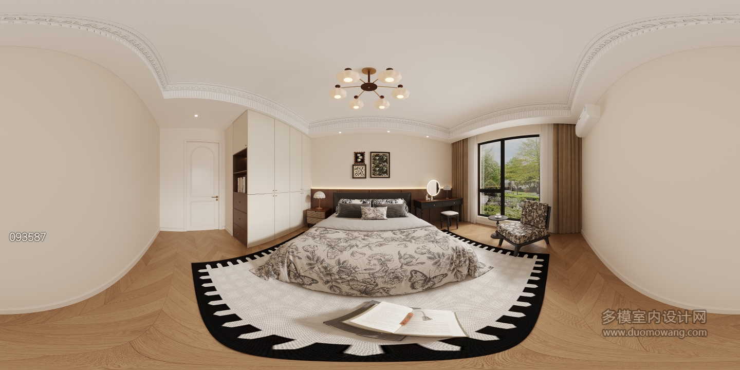 法式电视墙背后次卧全景