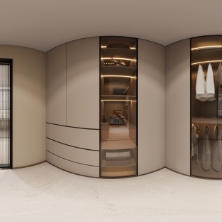 现代主卧他衣帽间全景