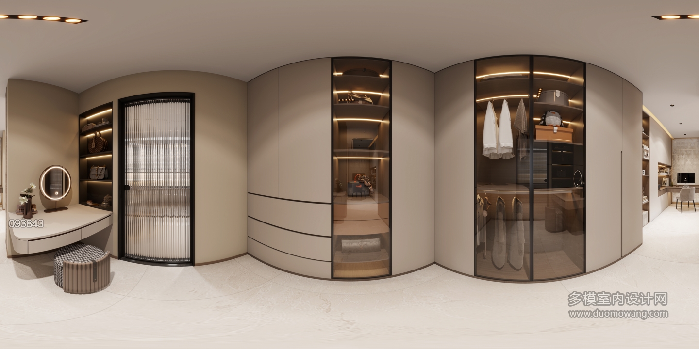 现代主卧他衣帽间全景