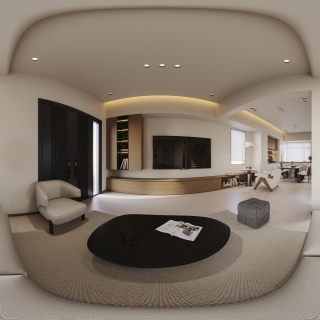 奶油中古一层客厅全景