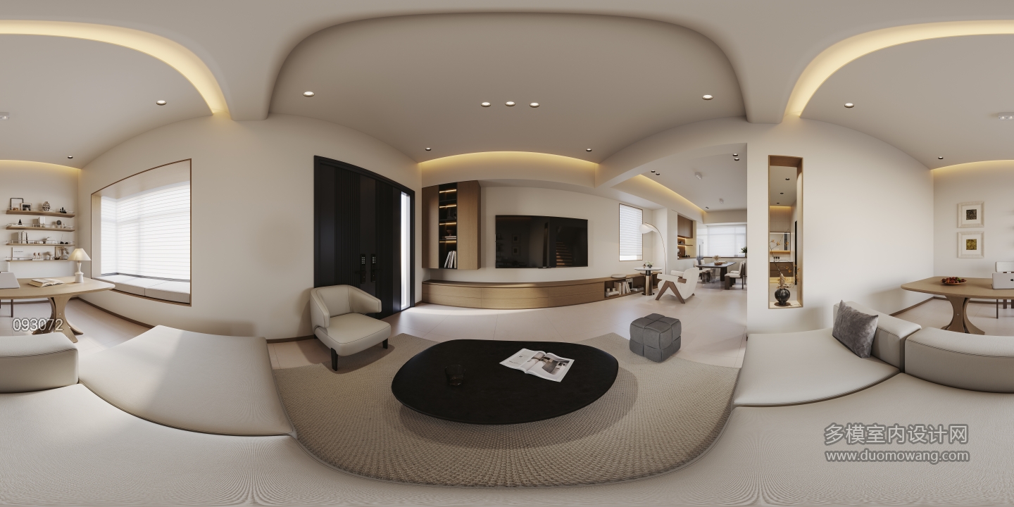 奶油中古一层客厅全景