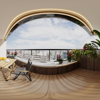 现代四层阳台全景