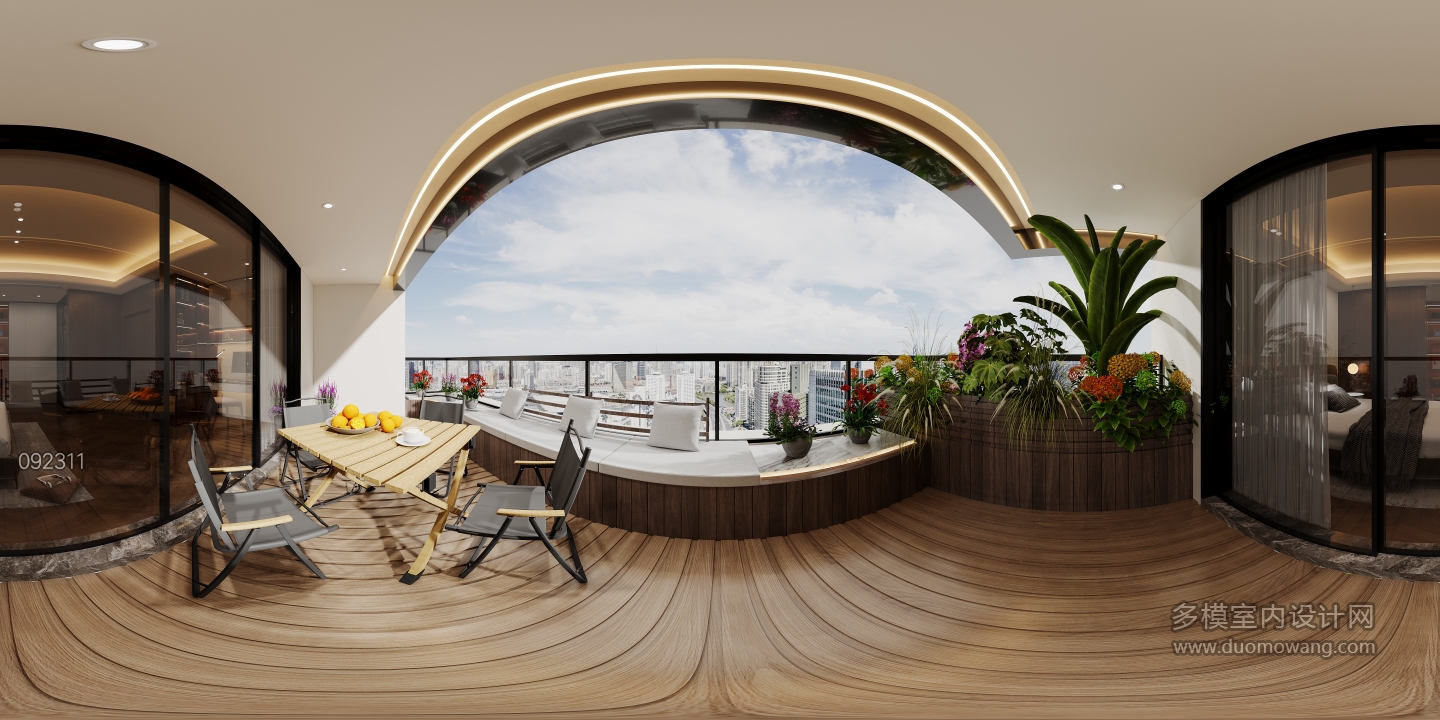 现代四层阳台全景