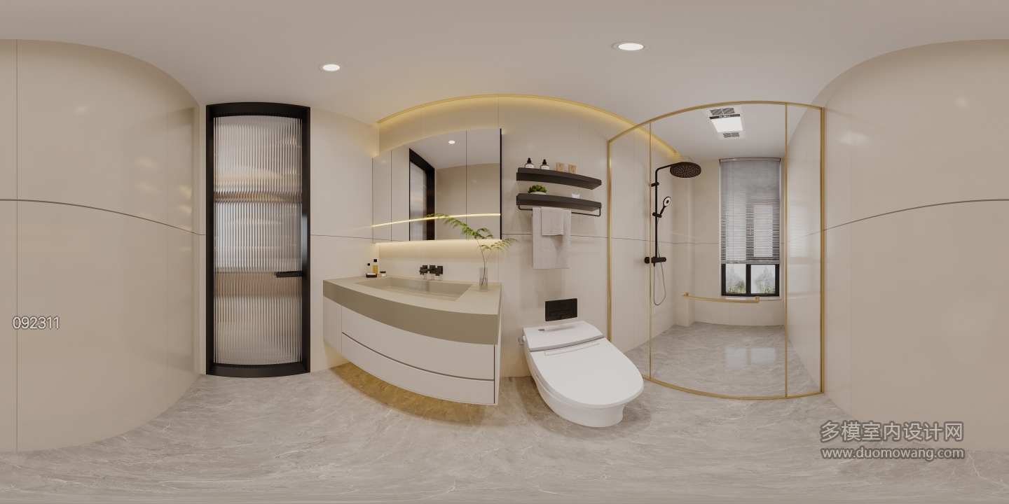 现代五层主卧卫生间全景