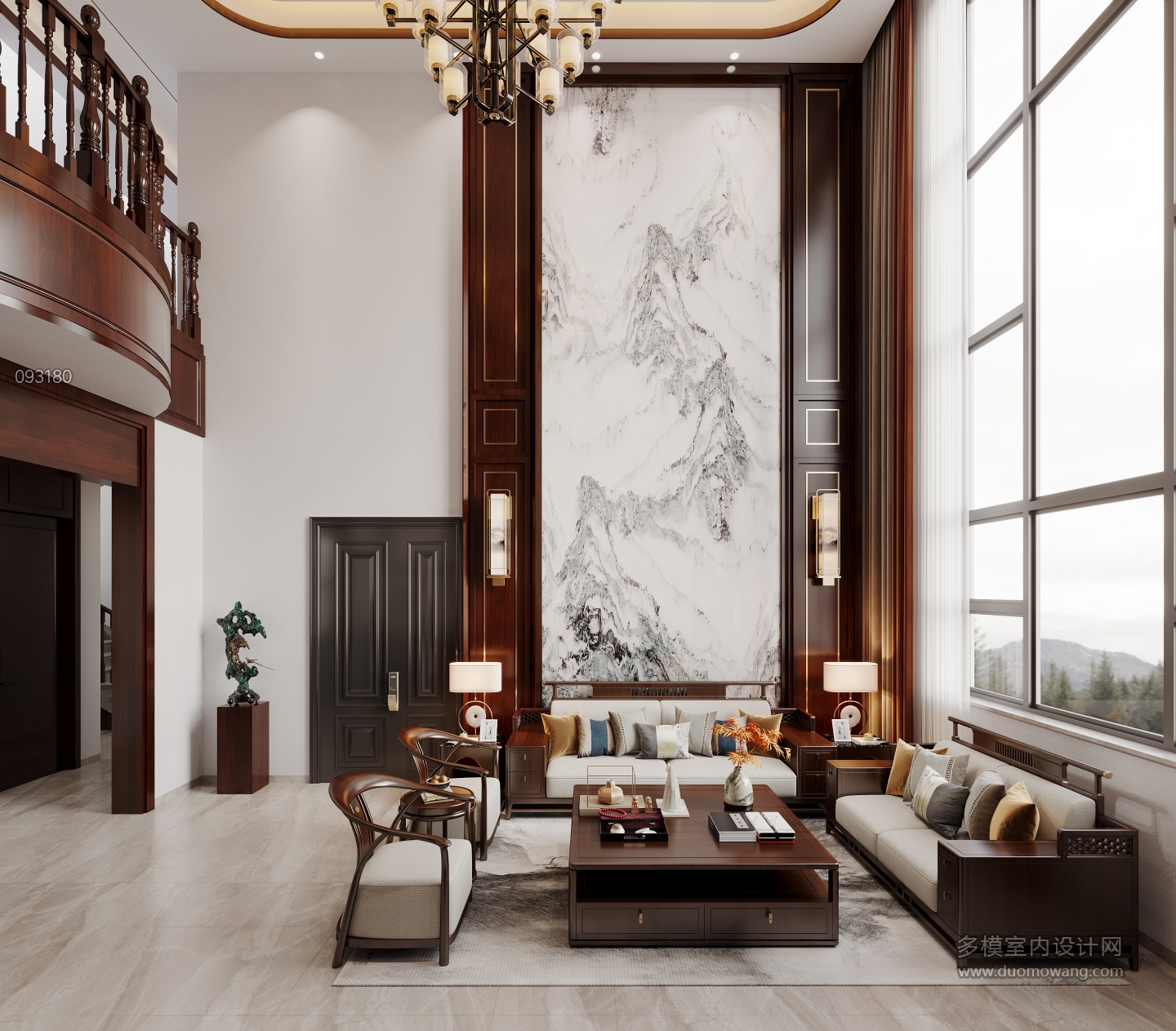 新中式一层客厅沙发背景墙