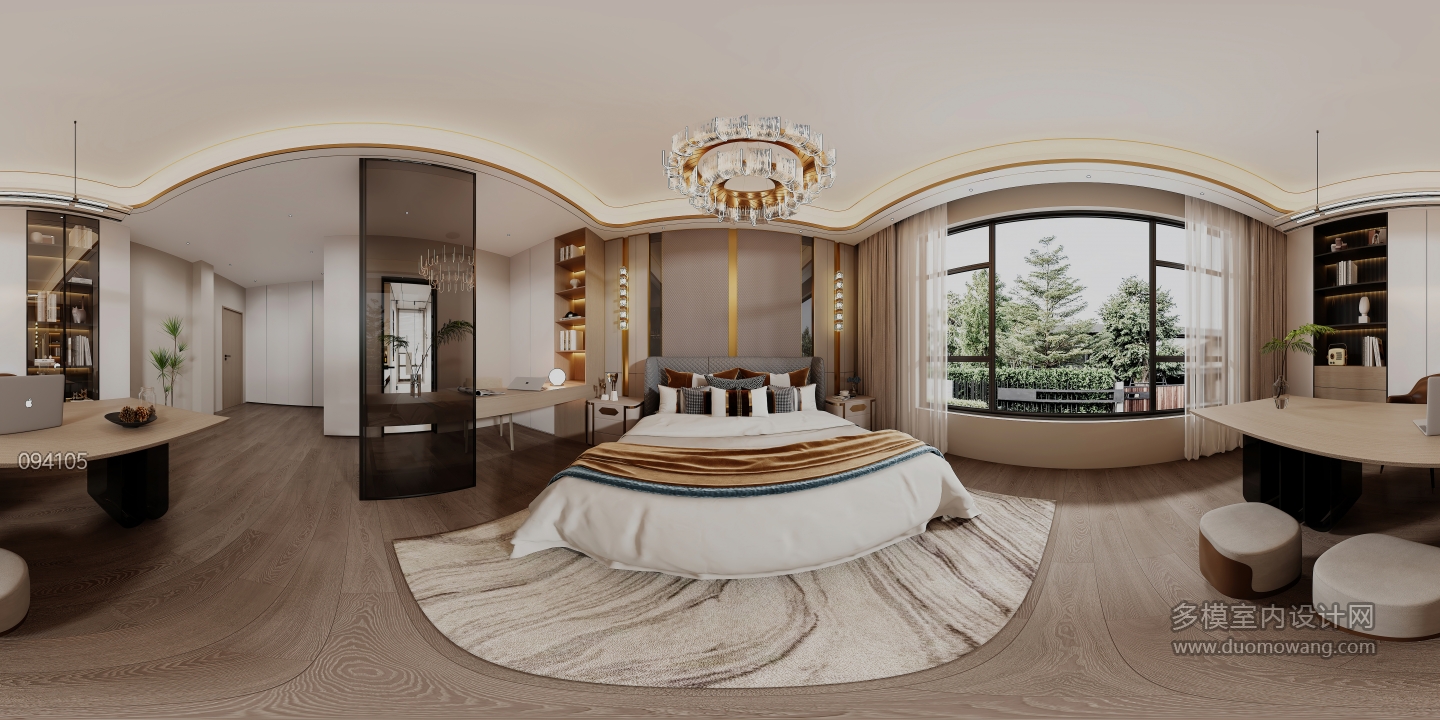 现代轻奢二楼主卧全景