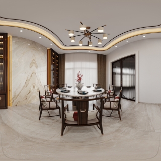 新中式一层餐厅全景