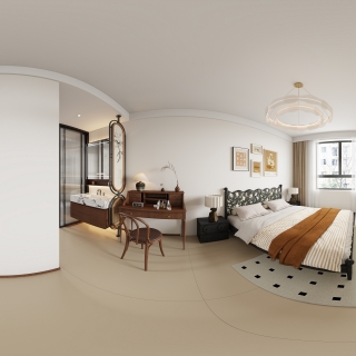 原木奶油风主卧全景