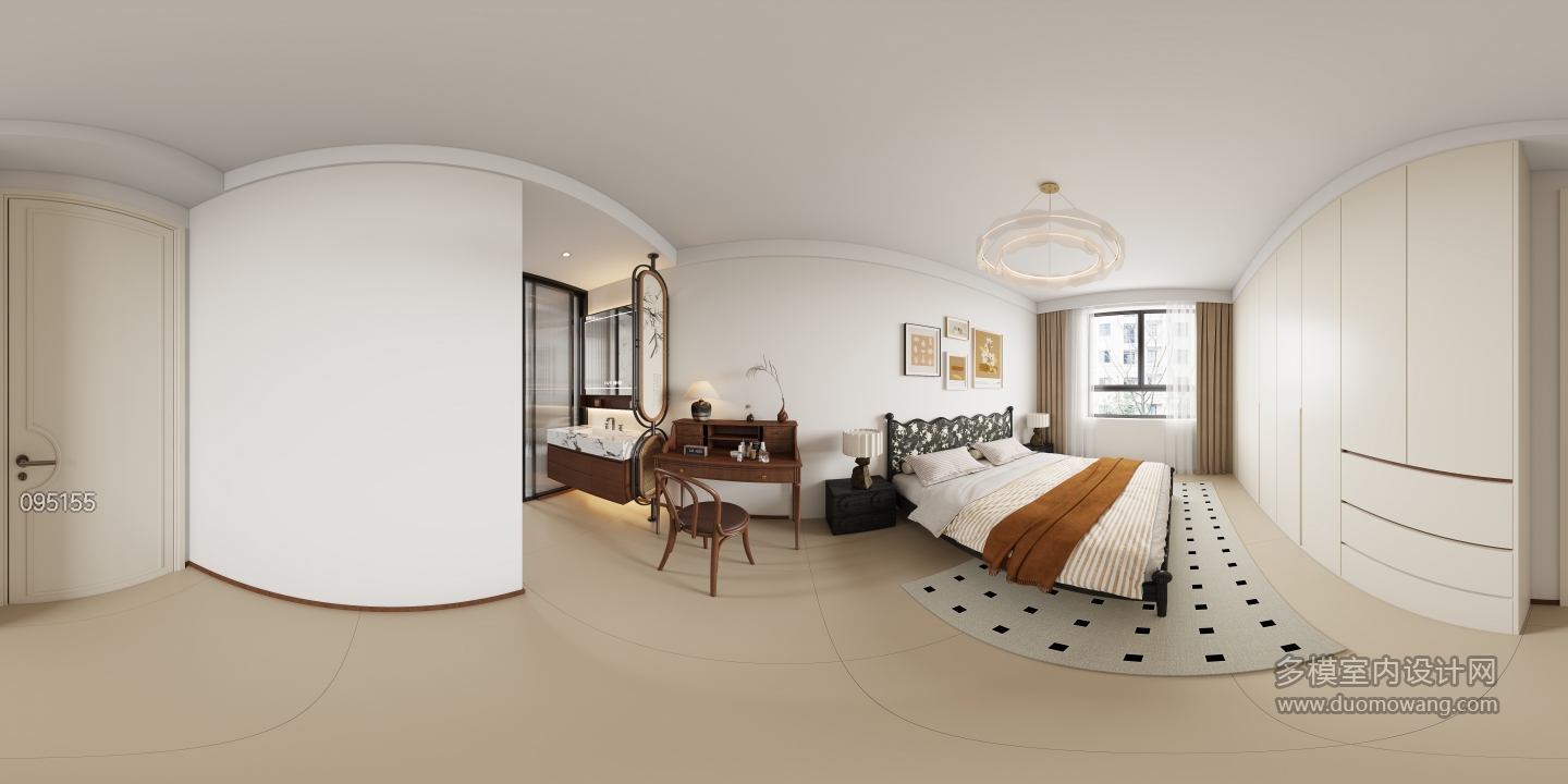 原木奶油风主卧全景
