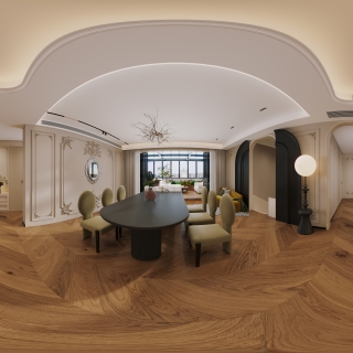 现代2楼客餐厅全景