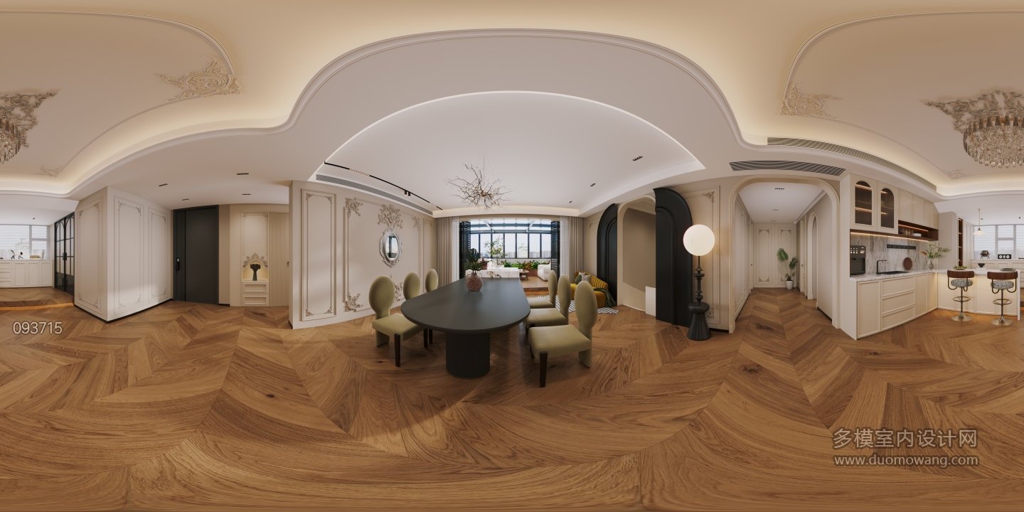 现代2楼客餐厅全景