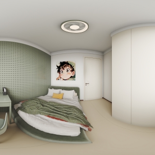 原木奶油男孩房全景