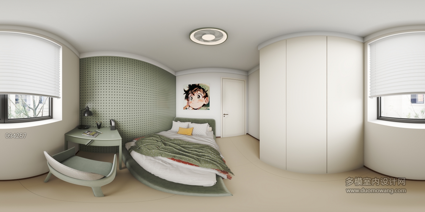 原木奶油男孩房全景