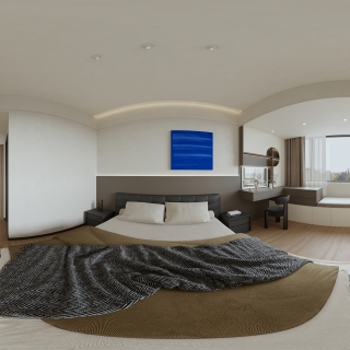 现代 卧室 全景 新