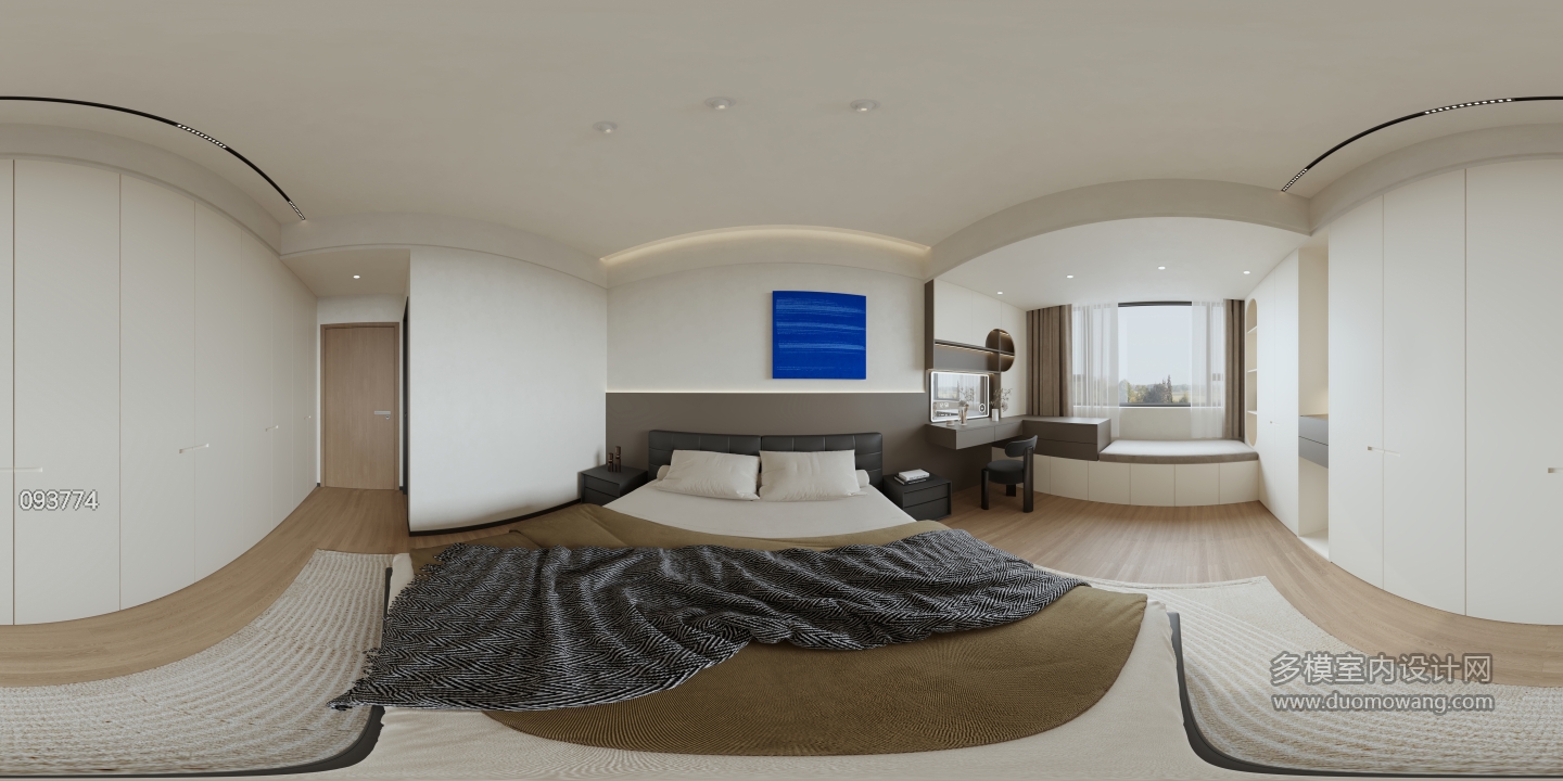 现代 卧室 全景 新