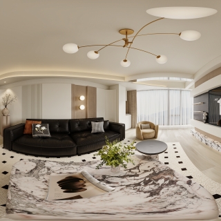 现代奶油客厅全景