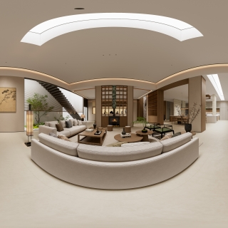 新中式地下室客厅360