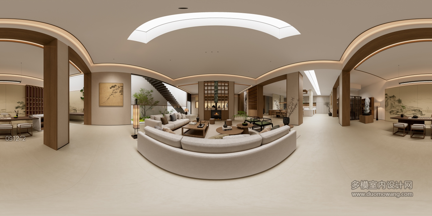 新中式地下室客厅360