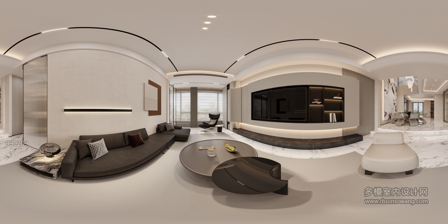 现代一层客厅全景