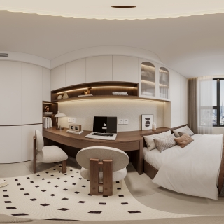 中古风榻榻米卧室全景