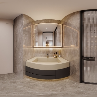 现代3层卫生间干区全景