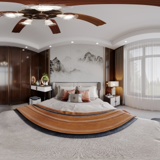 新中式一层次卧全景