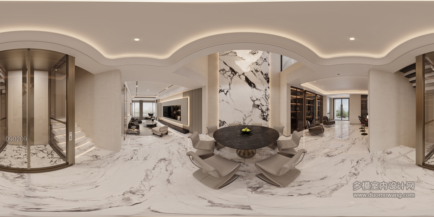 现代一层餐厅全景